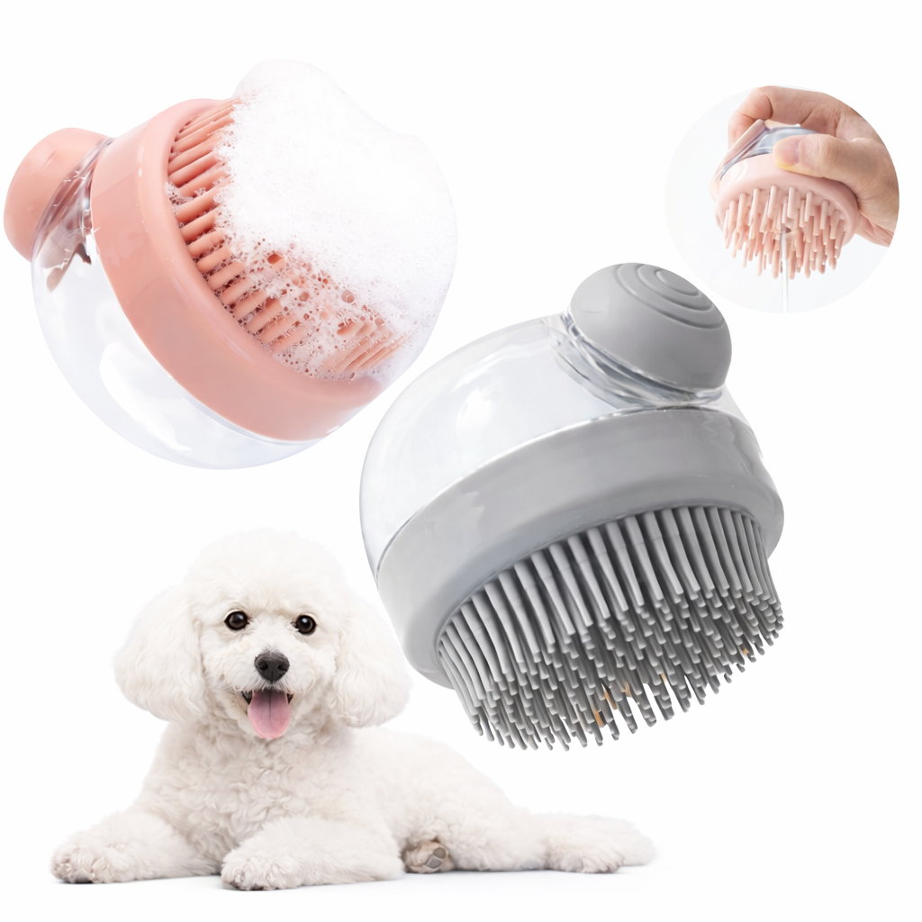 Pet Bath Brush Soft Silicone with Shampoo Dispenser for Grooming and Cleaning Hair