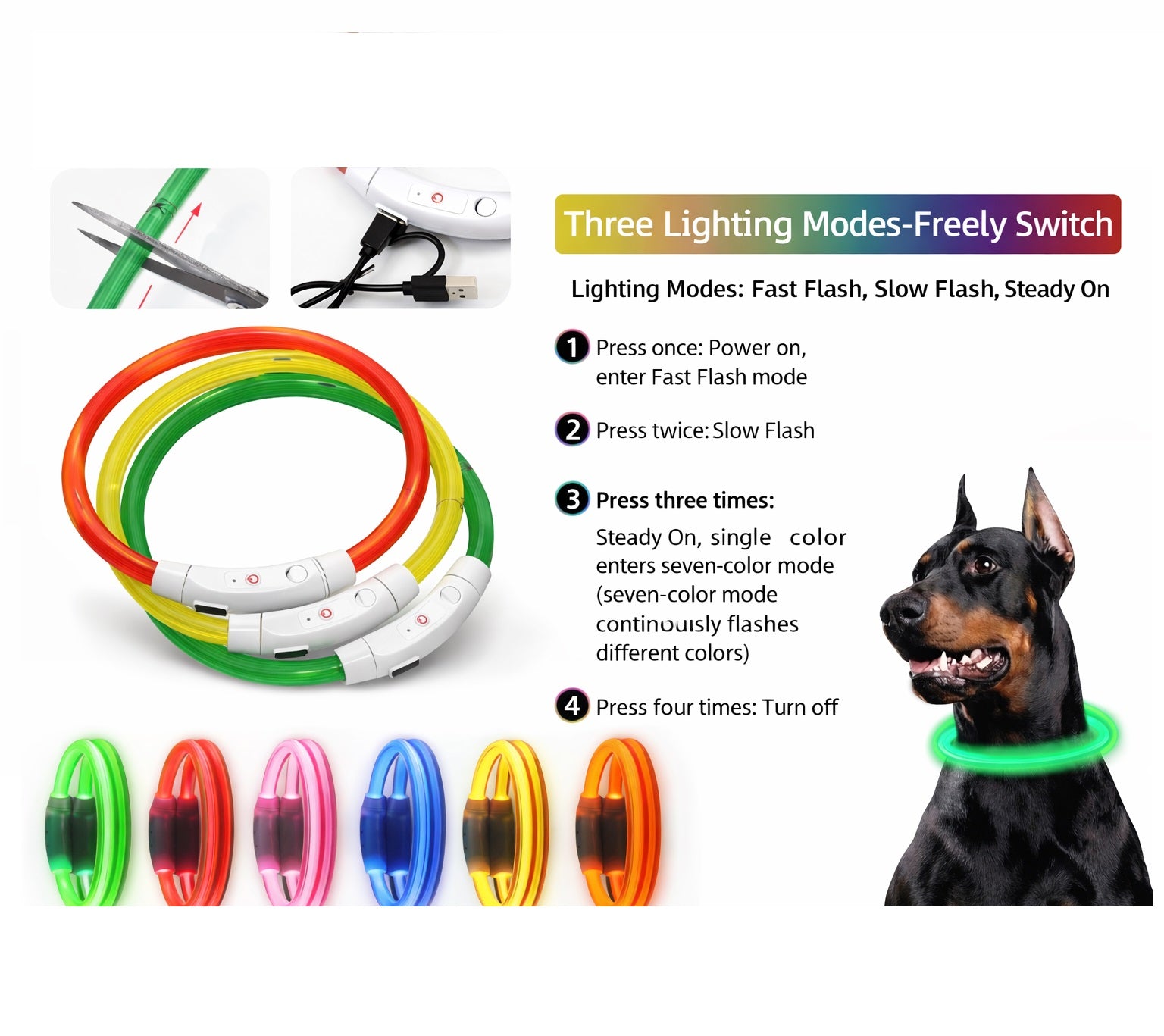 Light Up Dog Collar - LED Dog Collar Rechargeable, Glowing Pet Collars for Small Medium Large Dogs, TPU Cuttable Lighted Puppy Collar, Safety Dog Lights for Night Walking (50cm -Easy Cut adjustable)