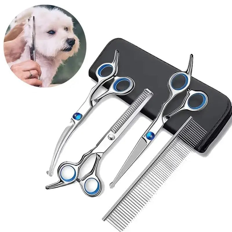 Pet Safe Scissors - 4 pcs Ambidextrous Stainless Steel Dog Grooming Shears with Safe, Round Head for Precision Trimming