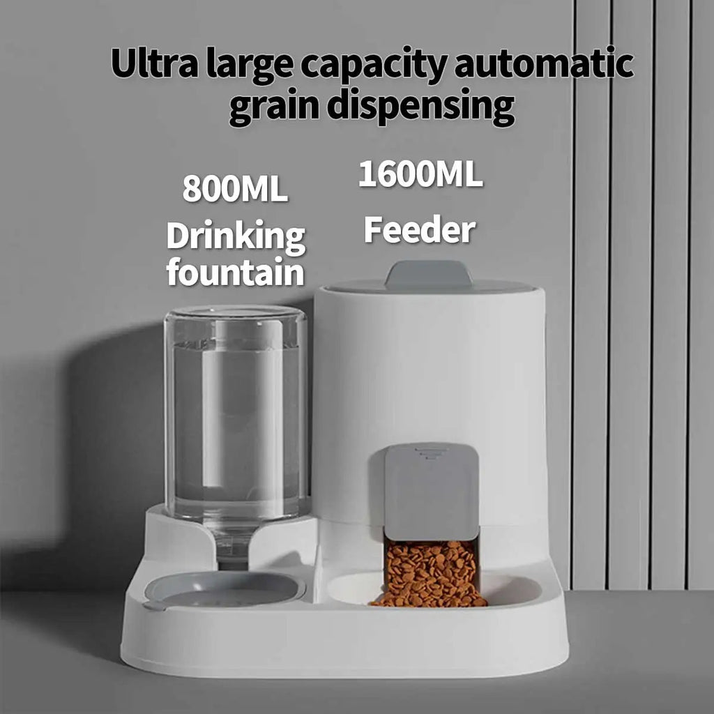 Automatic Dog Cat Feeder and Water Dispenser Combo, Large Capacity Pet Food and Water Station with Integrated Bowl for Multiple Pets