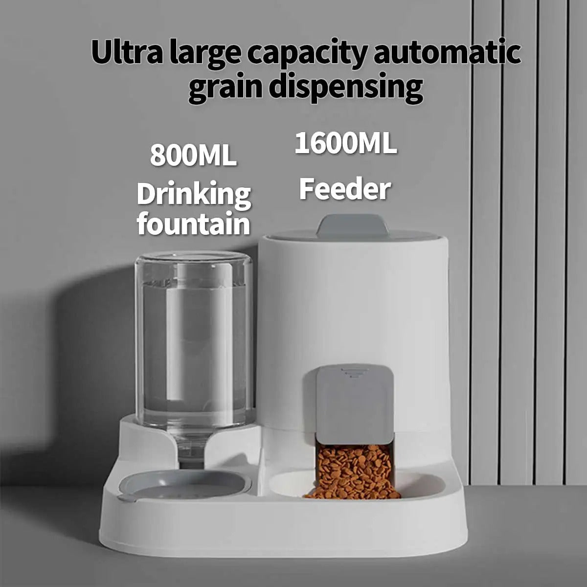 Automatic Dog Cat Feeder and Water Dispenser Combo, Large Capacity Pet Food and Water Station with Integrated Bowl for Multiple Pets