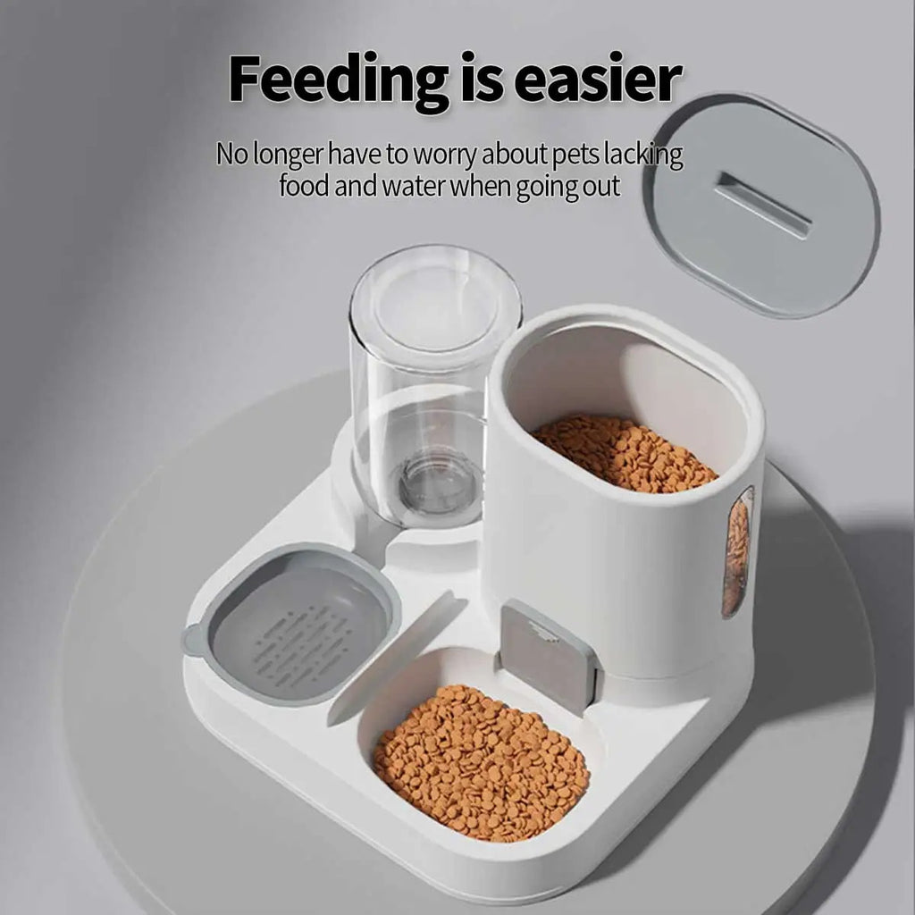 Automatic Dog Cat Feeder and Water Dispenser Combo, Large Capacity Pet Food and Water Station with Integrated Bowl for Multiple Pets