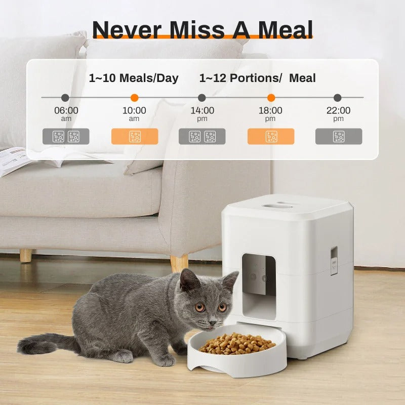 Automatic Cat Feeder, 5G WiFi Automatic Dog / Cat Food Dispenser with Freshness Preservation, Timed Pet Feeder with Low Food Sensor, Up to 10 Meals Per Day