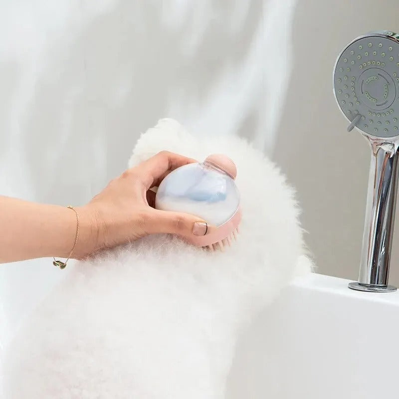 Pet Bath Brush Soft Silicone with Shampoo Dispenser for Grooming and Cleaning Hair