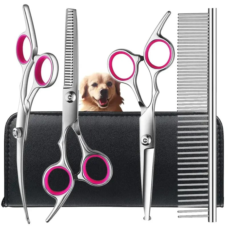 Pet Safe Scissors - 4 pcs Ambidextrous Stainless Steel Dog Grooming Shears with Safe, Round Head for Precision Trimming