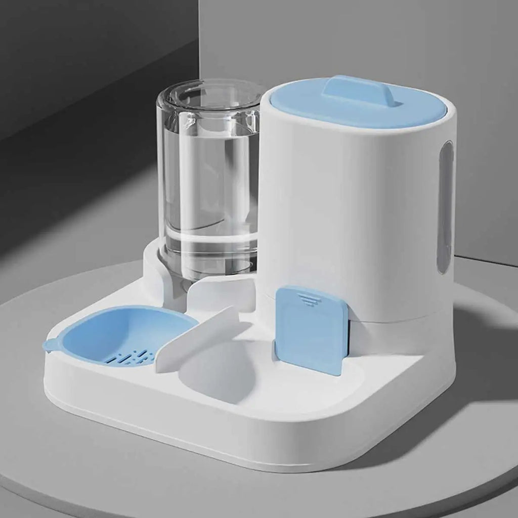 Automatic Dog Cat Feeder and Water Dispenser Combo, Large Capacity Pet Food and Water Station with Integrated Bowl for Multiple Pets